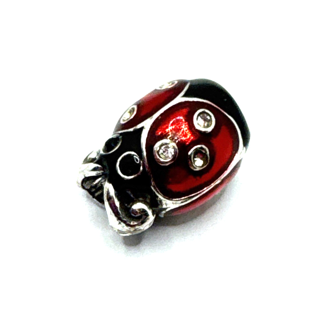 Brighton Ladybug Red & Black Garden Lady Bug Crystals Silver Spacer Bead