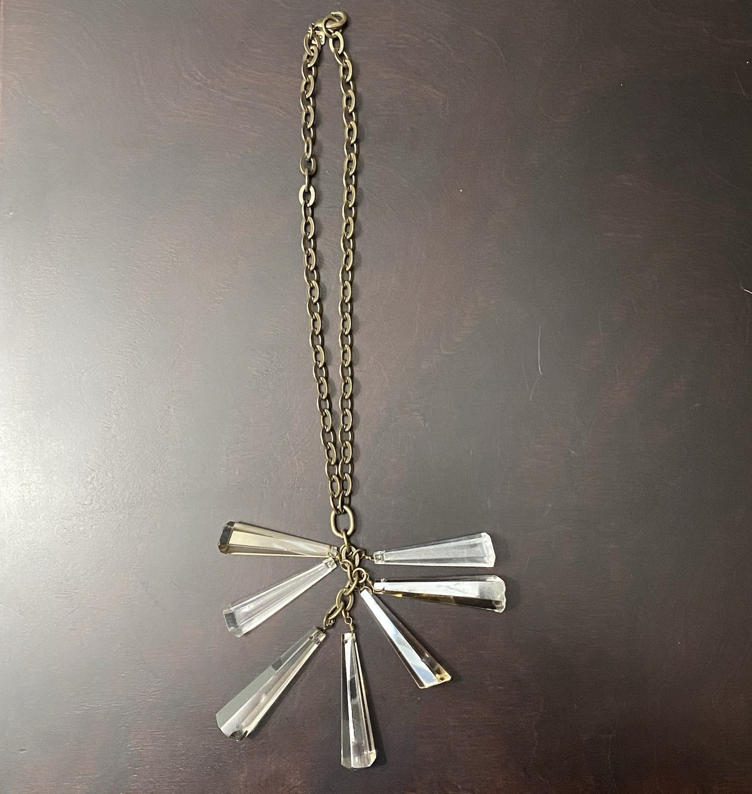 Banana Republic Y2K Glass Crystal Pendant Statement Necklace 13.5″ Long