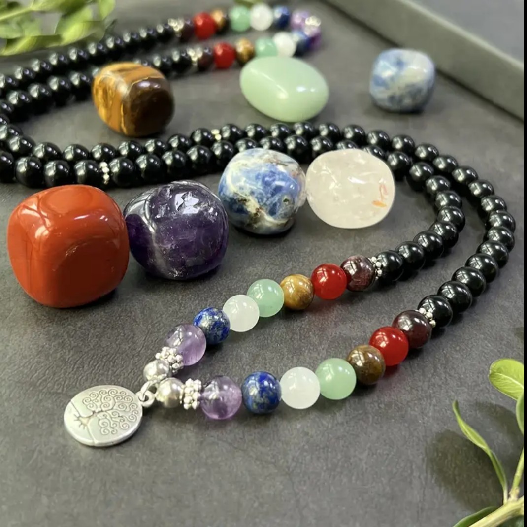 Bohemian Style Chakra 108 Bead Meditation Necklace – Featuring the Tree of Life