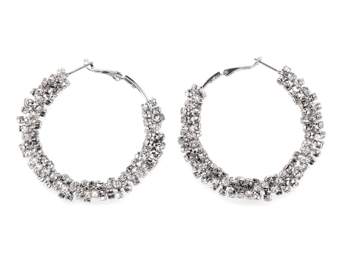 NIP No Boundaries Women’s Silver-Tone Rhinestone Detail Lever Back Hoop Earrings