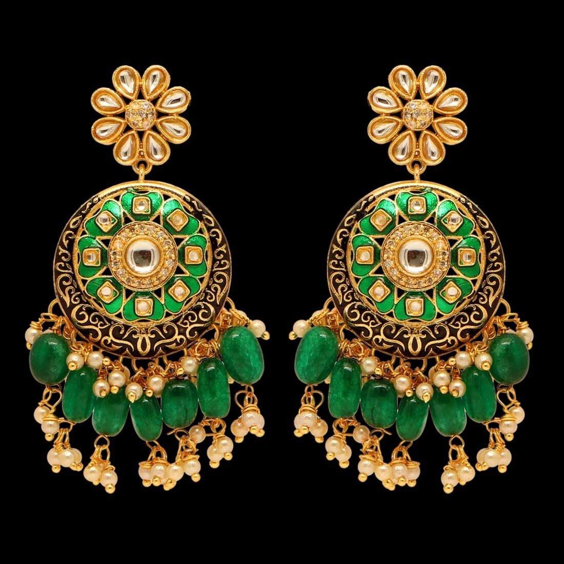 Bollywood Celebrity Style Kundan Meenakari Earrings Indian Latest Designer Green