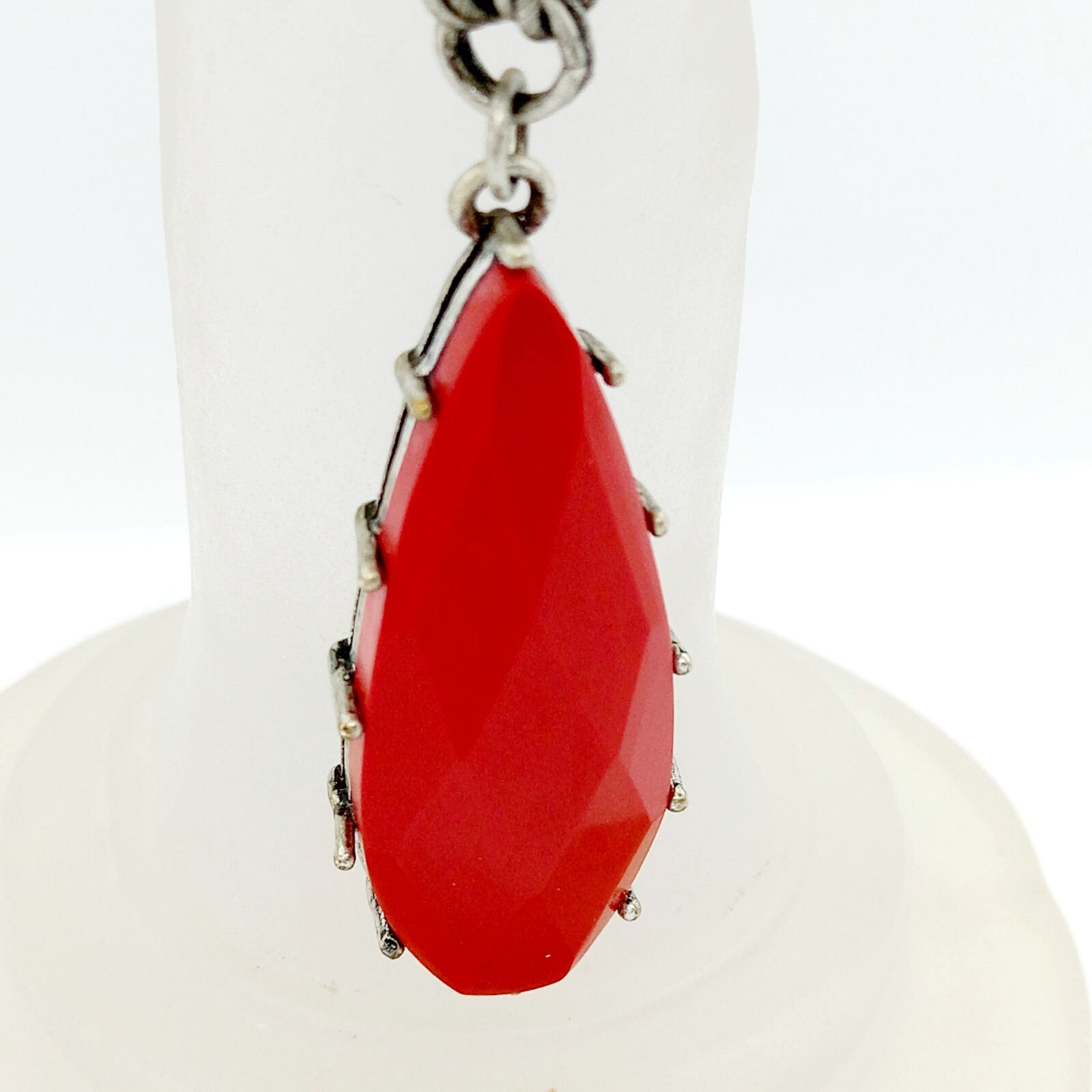 Chainmail Pewter T Bar Necklace Red Pendant 17.5″