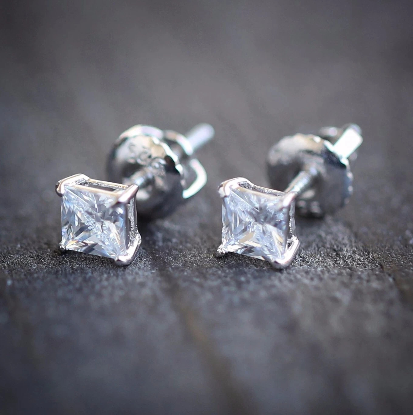 1Ct Princess Cut Simulated Diamond Stud Earrings For Her 14K White Gold Plated