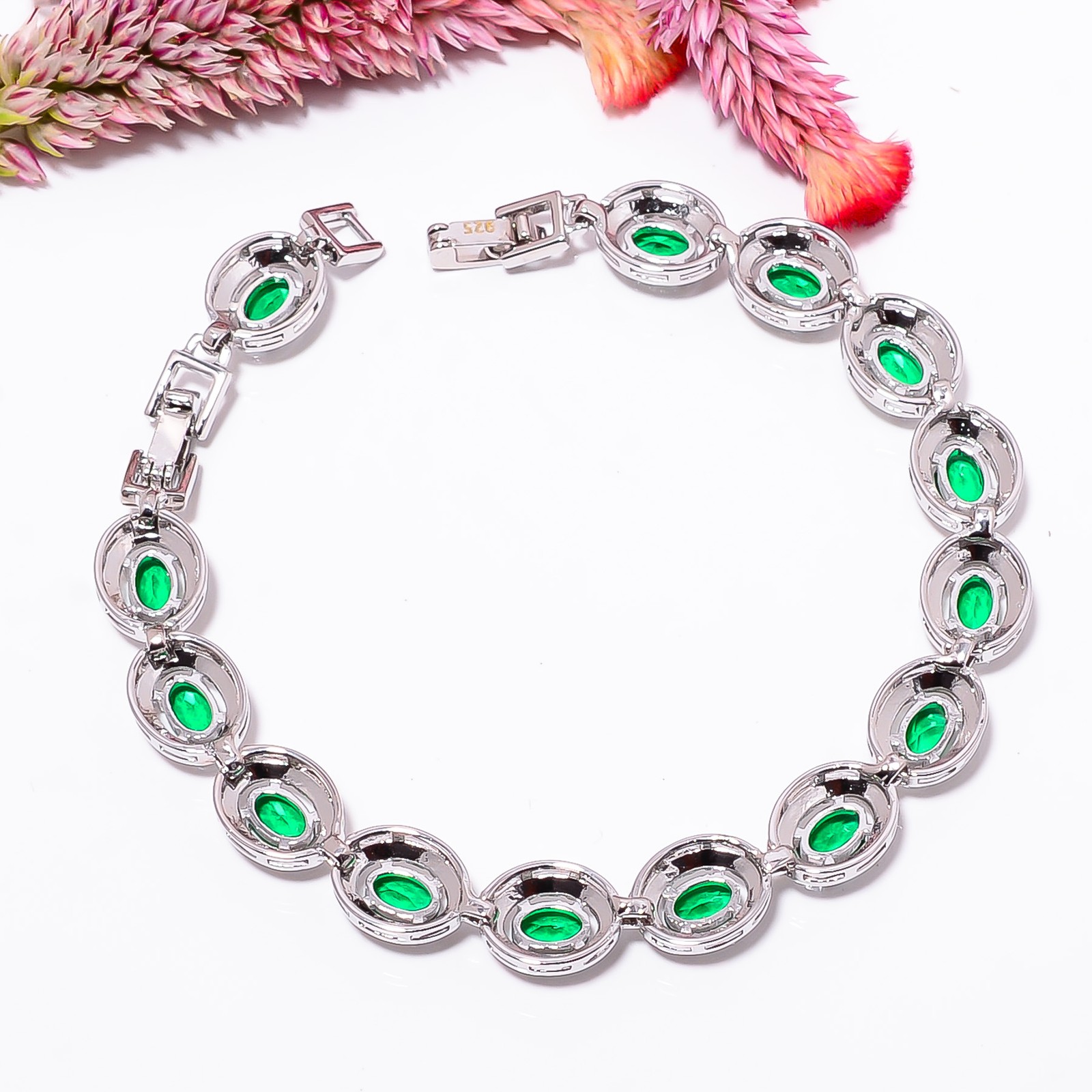 Tsavorite 925 Sterling Silver Tennis Bracelet B129511 Valentine Day Gift