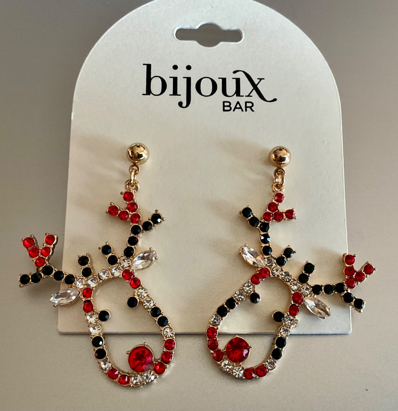 Reindeer Dangle Earrings Christmas Multicolor Rhinestone Rudolf Bijoux Bar