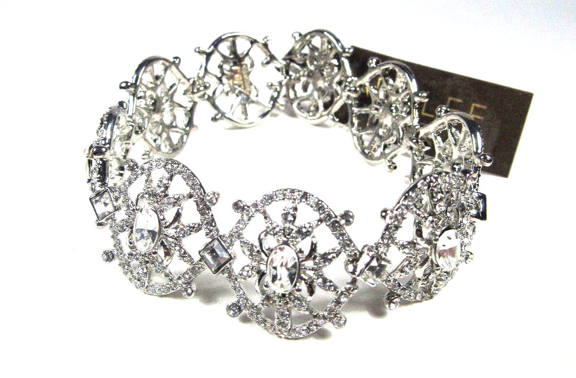 Carolee Lux Silver-Tone Geometric Clear Pave Flex Bracelet NWT $125