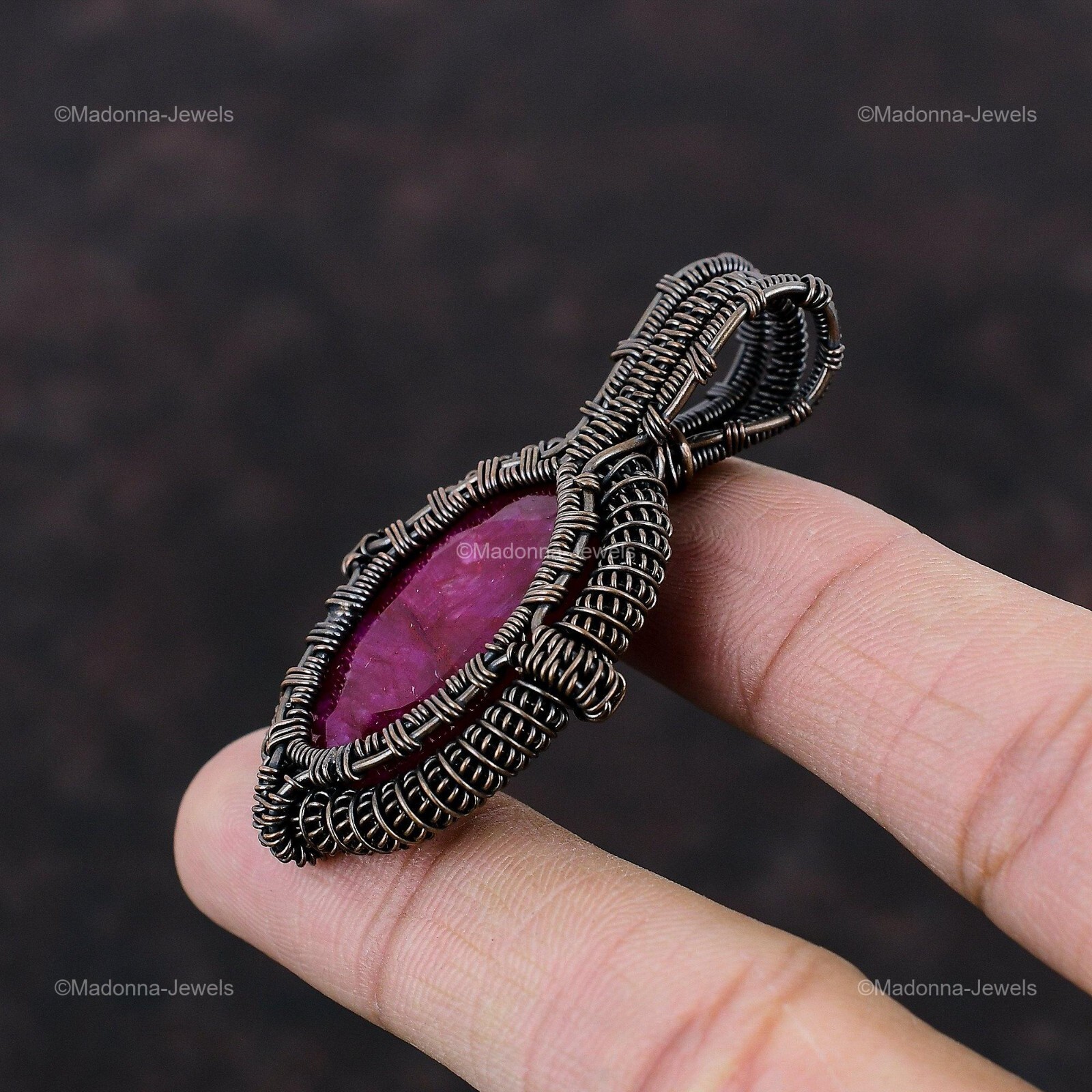 Natural Kashmir Rubi Copper Engagement Daughter Anniversary Wire Wrapped Pendant