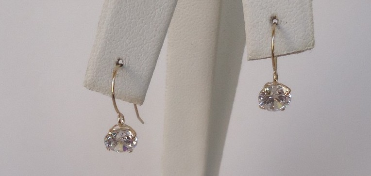 14K YELLOW GOLD DROP DANGLE LADIES EARRINGS 2 CT ROUND SIMULATED LAB DIAMONDS