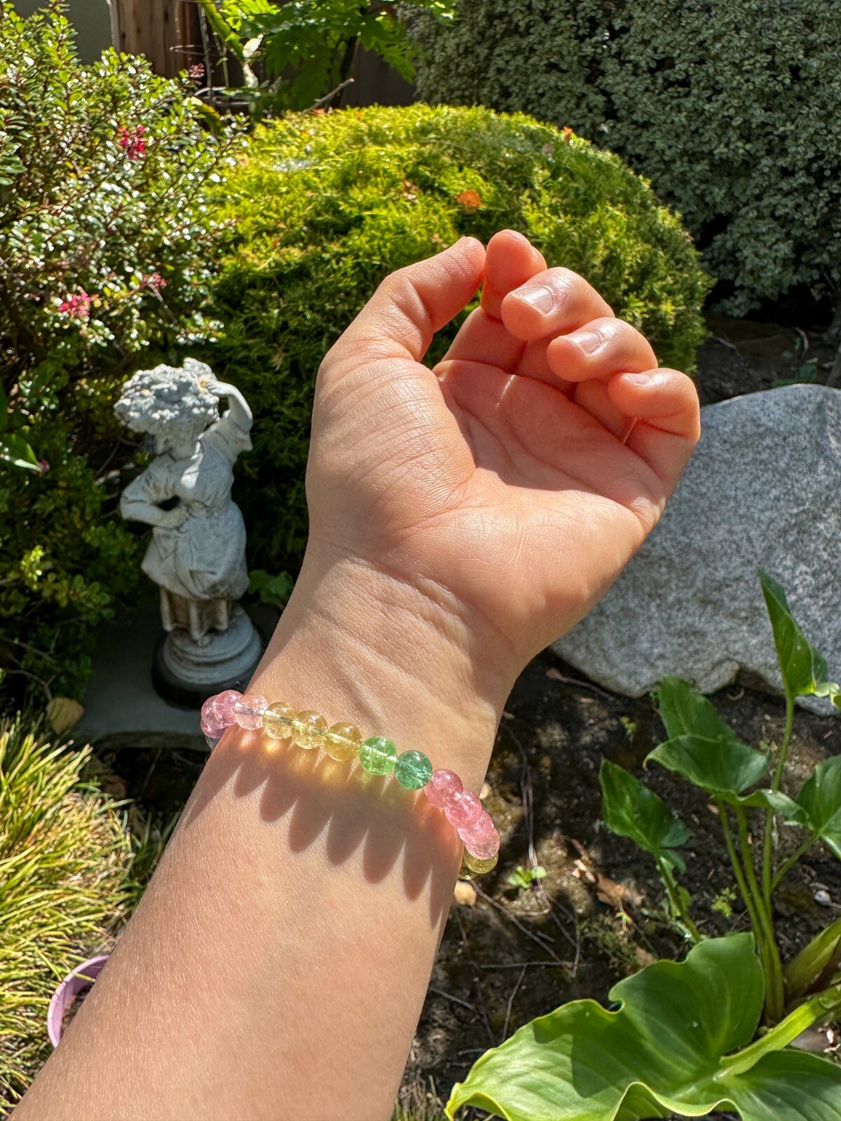 6.8mm High-Grade Natural Tourmaline Beaded Bracelet,Macaron Color Mixing