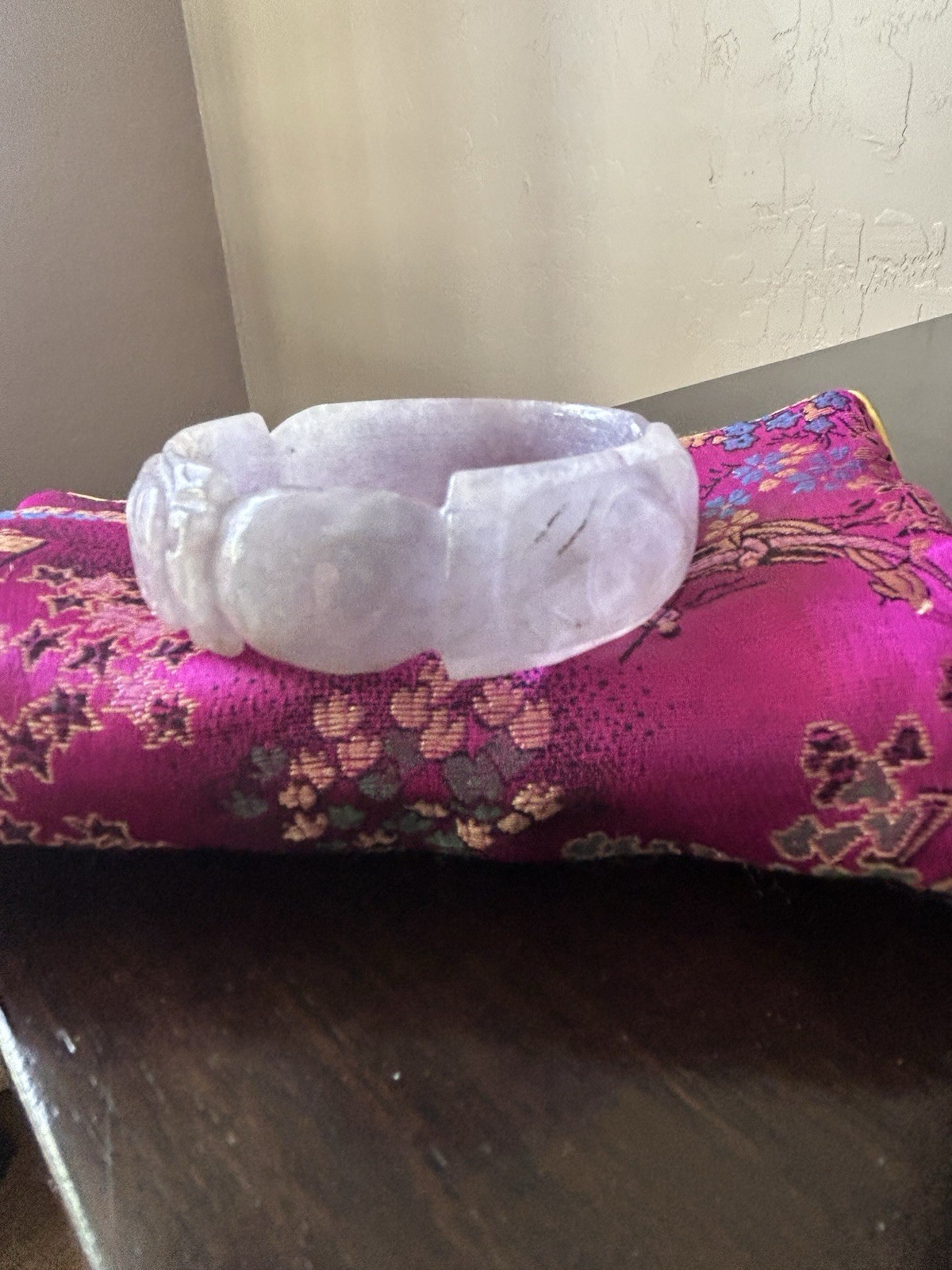 58-59MM Lavender Purple Burma Jadeite Jade Dragon Phoenix Carved Bracelet