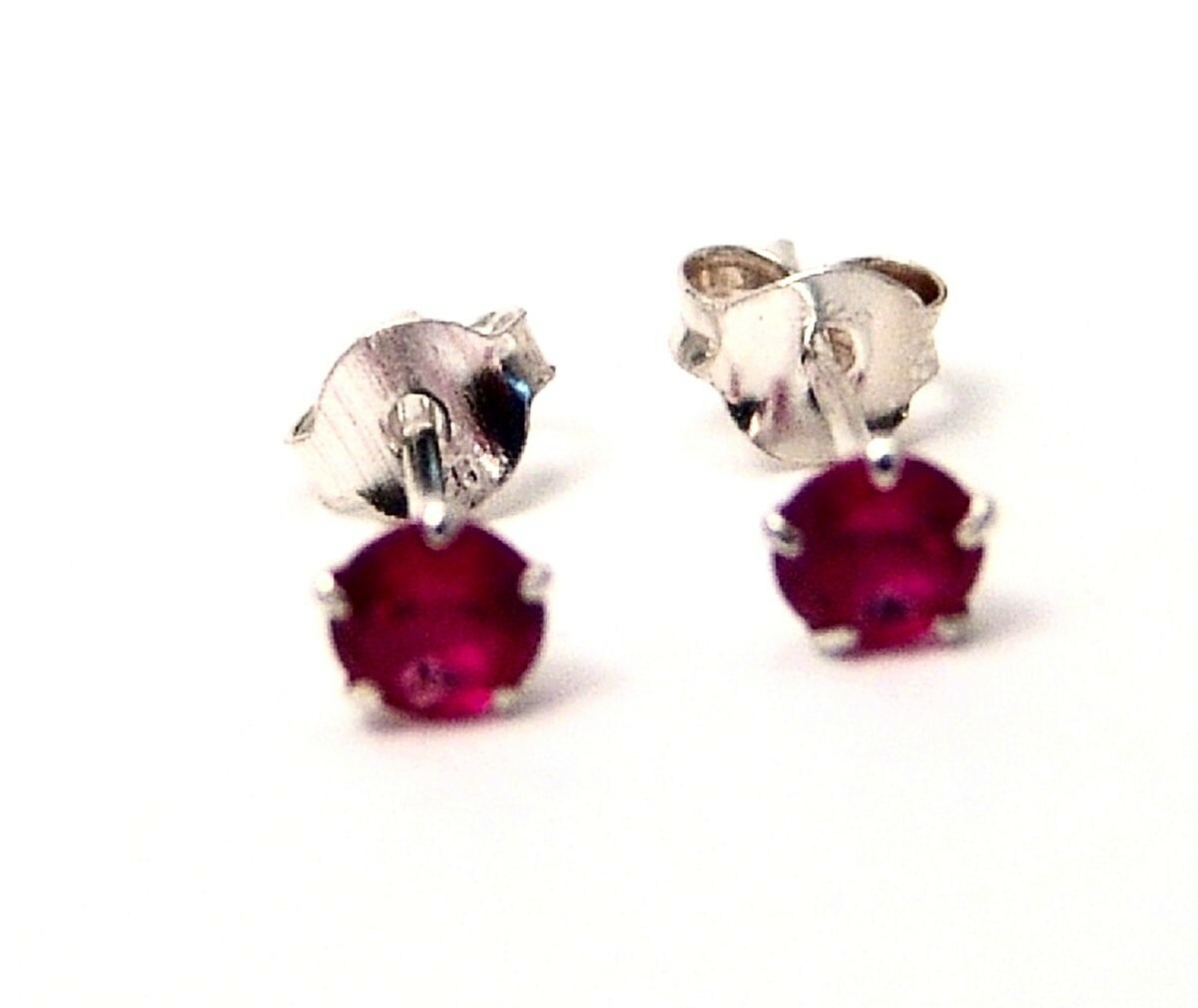 Sterling Silver Stud Earrings Select Green Red or Blue Small Dainty