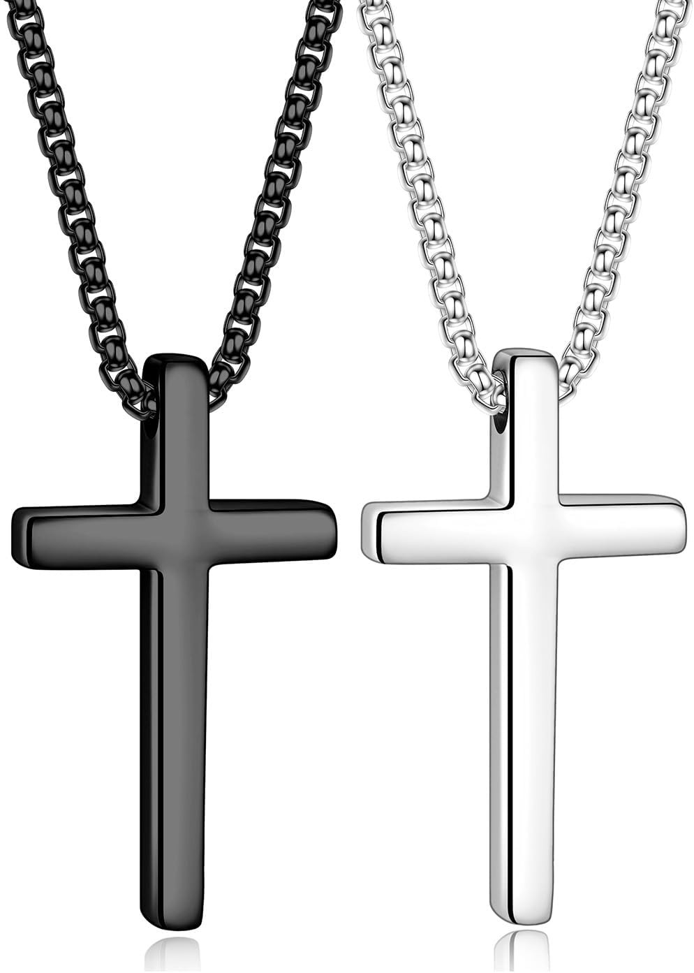 2 Pcs/3 Pcs Cross Necklace for Men, Silver Black Gold Cross Chain Stainless Stee