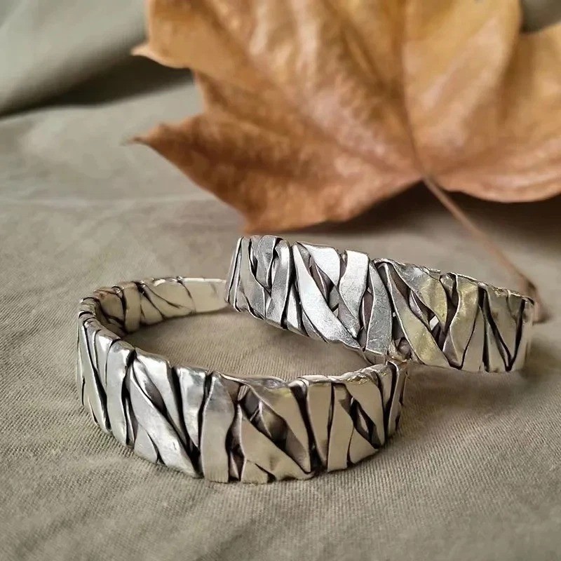 Men Bracelet Sterling Silver Retro Twisted Open Wide Bangle Cuff Bracelet – USA
