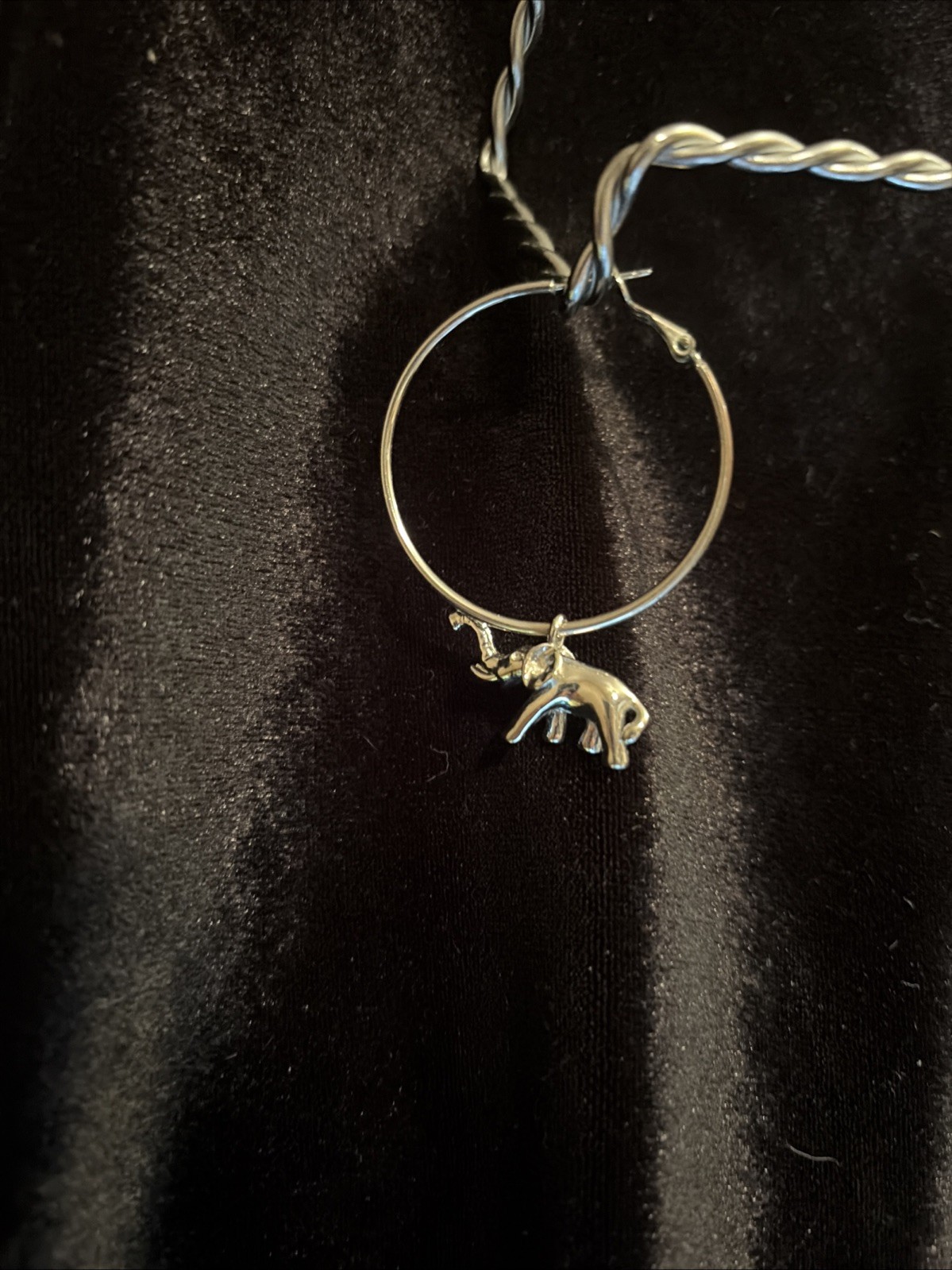 Silver Elephants Hoop 2 1/8 Inches Long