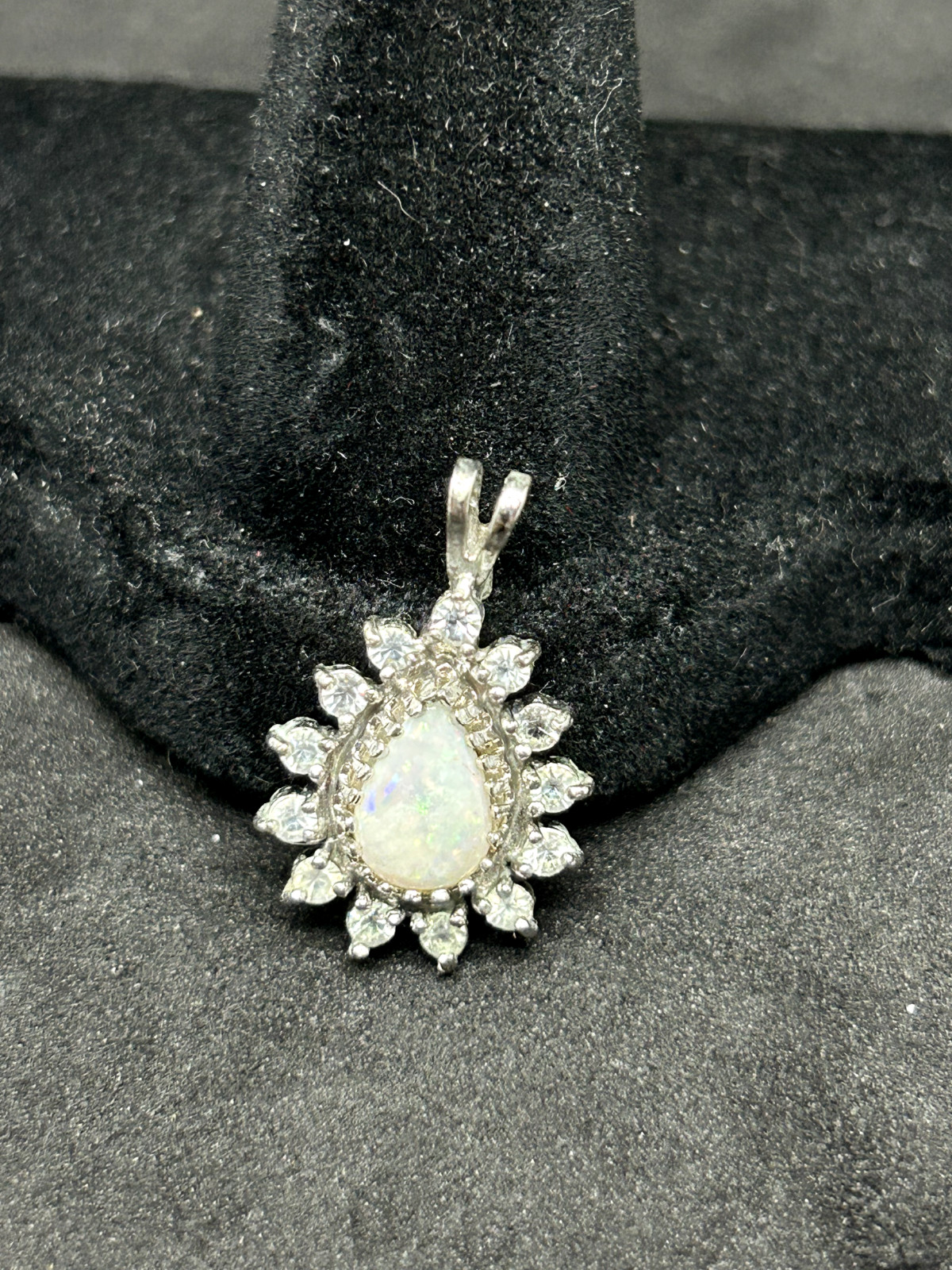 925 Sterling Silver Tear Drop Opal CZ Pendant ~1in – 1.82g