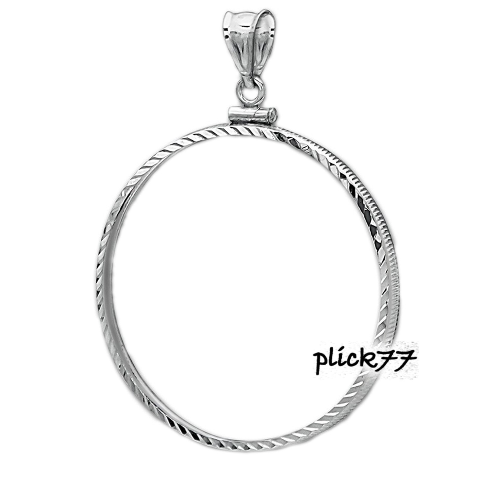 39mm Silver Round Coin Bezel Sterling Silver Diamond Cut Pendant