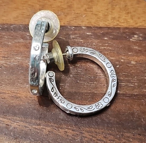 Brighton Silver Tone Floral Engraved Round Hoop Earrings