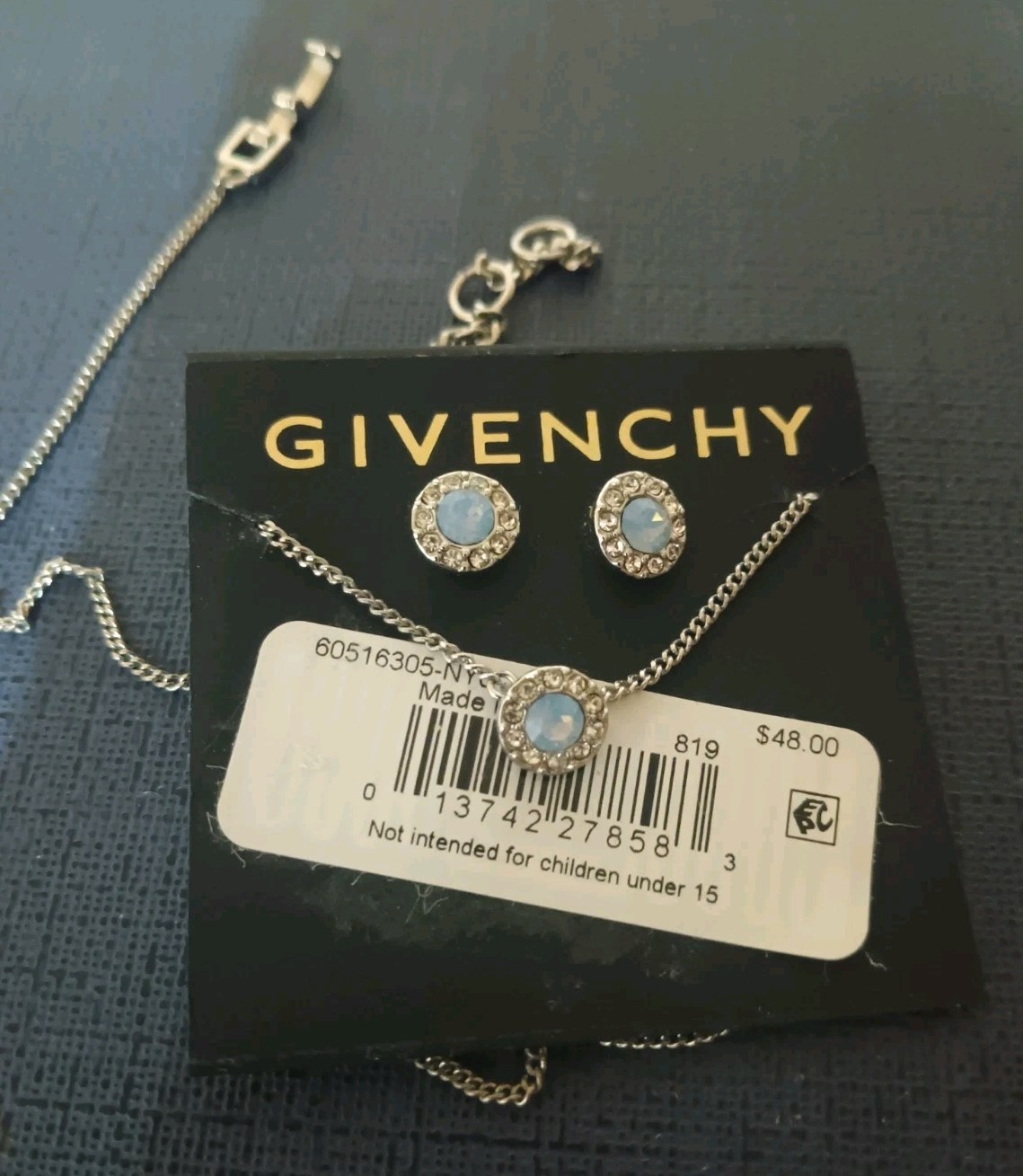 Givenchy Necklace Pave Pendant & Stud Earrings Set 16″ 3″ Extender