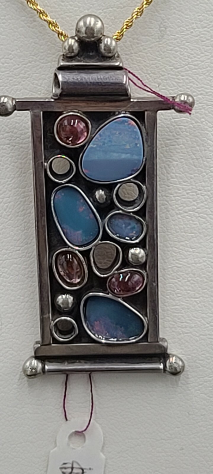 PENDANT & BROCH :OPAL SET IN STEARLING SILVER w/ TOURMALINE AND RUBALITE
