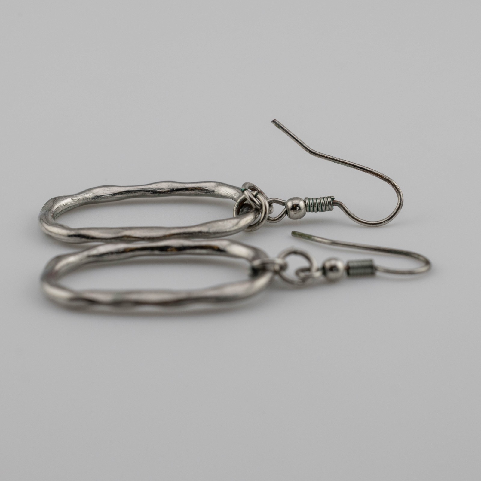 Hammered Oval Hoop Earrings Organic Elongated Drop Dangle Boho