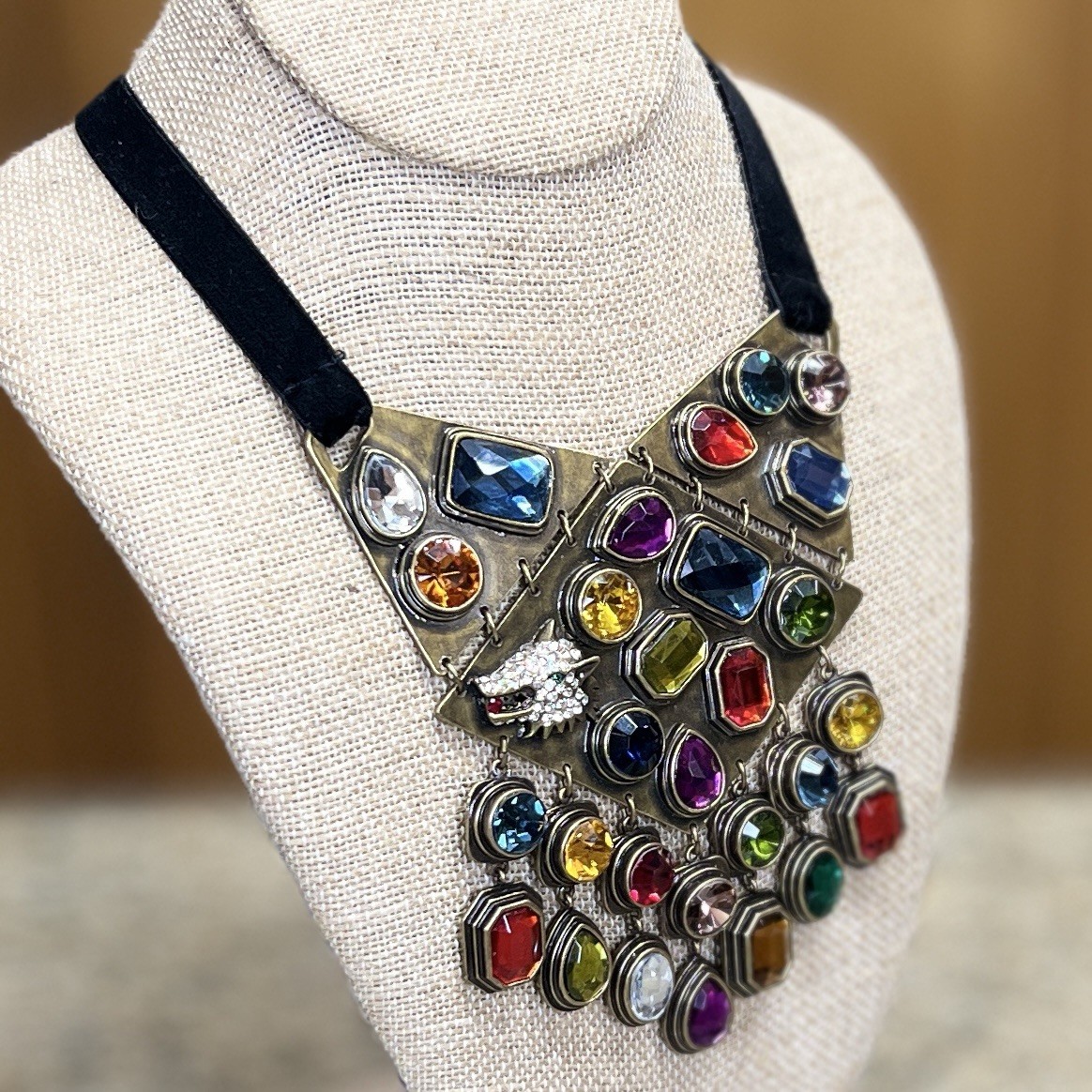 Loulou de la Falaise Multicolor Statement Bib Necklace with Gem Accents with Box