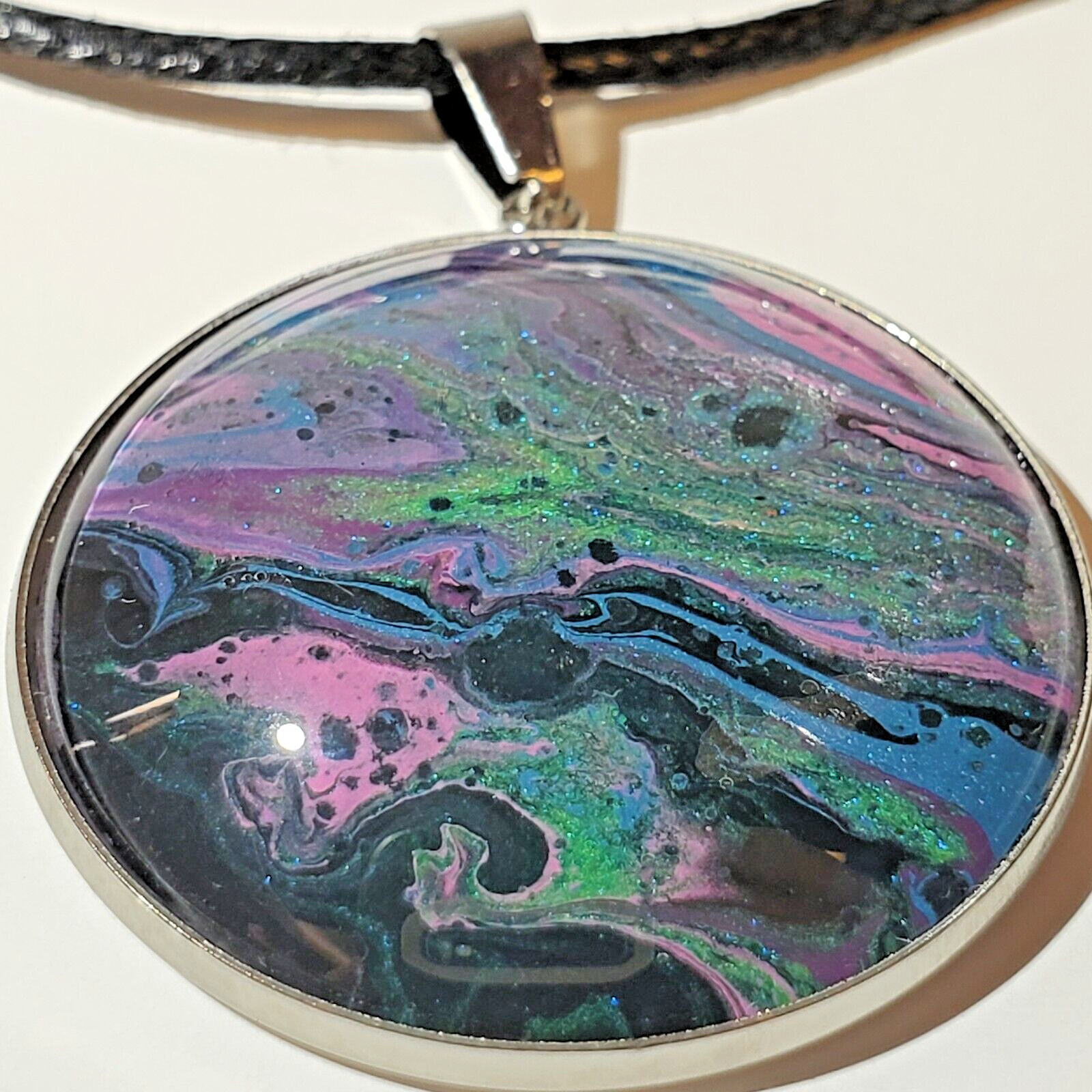 Necklace and Earrings Set, Handmade Acrylic Paint Pour Painting Jewelry, A13