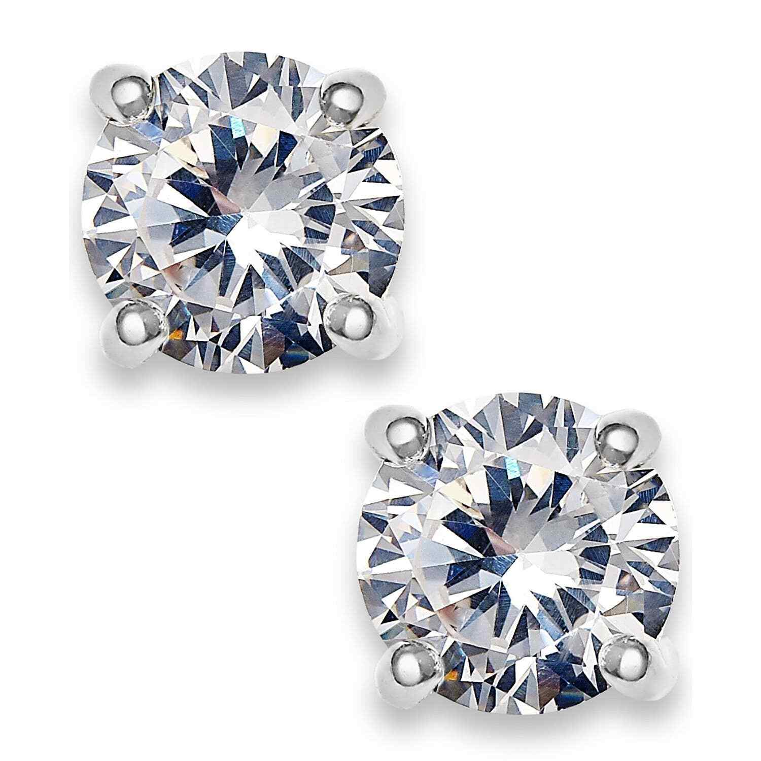 Charter Club Fine Silver Plate Cubic Zirconia Round Stud Earrings Macy’s NWT