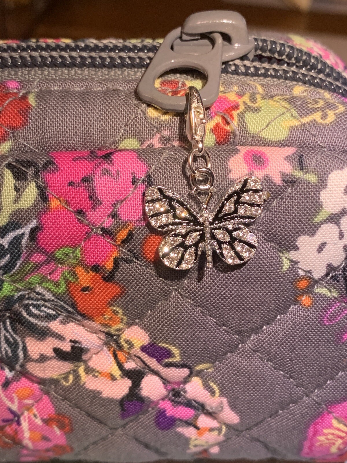 SPARKLING BUTTERFLY Clip On Charm w/ Lobster Clasp Keyring, Purse, Zipper Pull