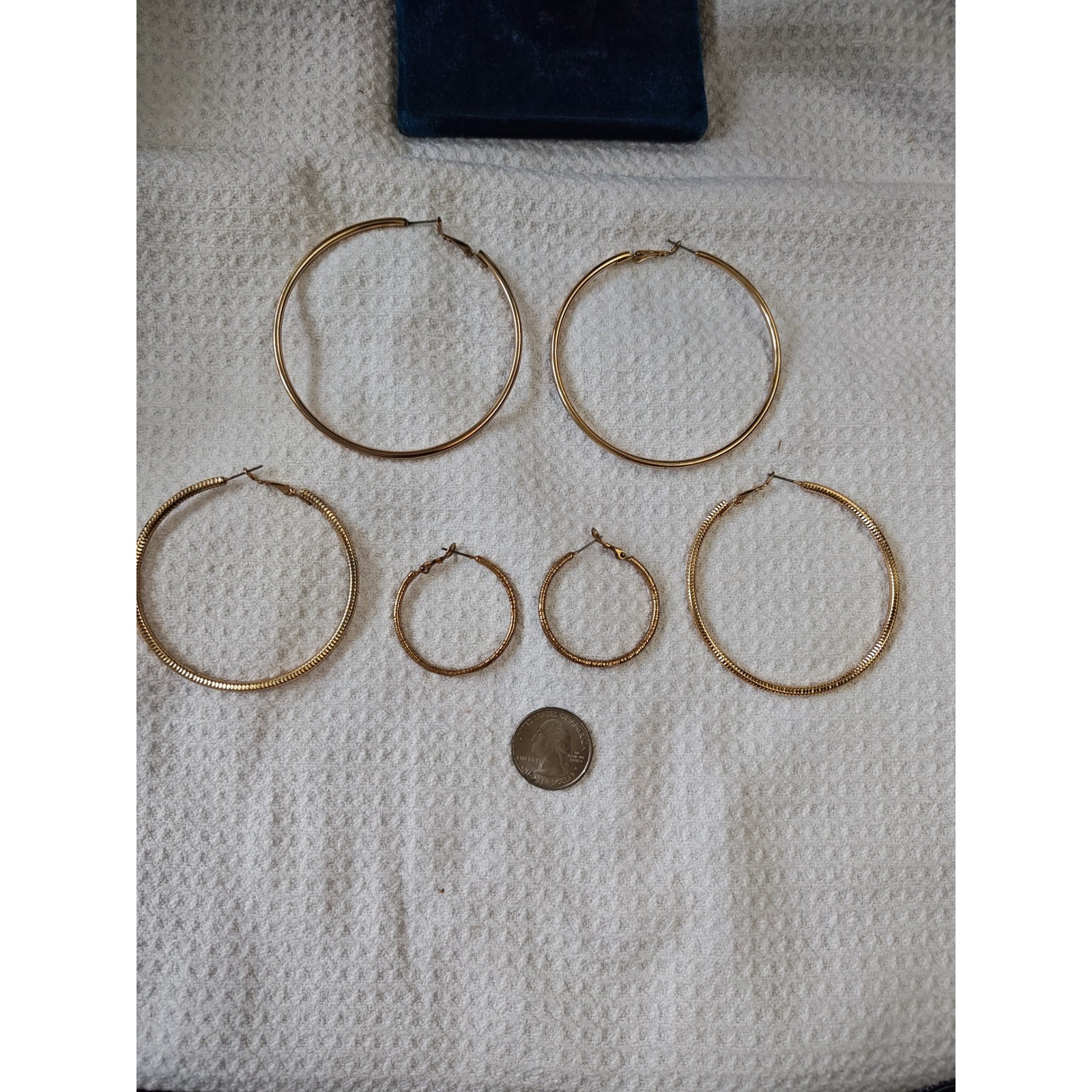 Hoop Earrings Gold Textured and Smooth and Ribbed 3 Pairs