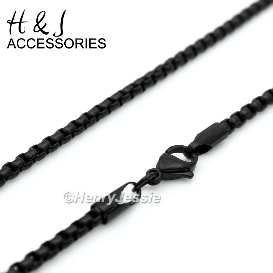 16″-30″MEN Stainless Steel 2mm Black Plated Box Chain Ankh Cross Pendant*ABP112