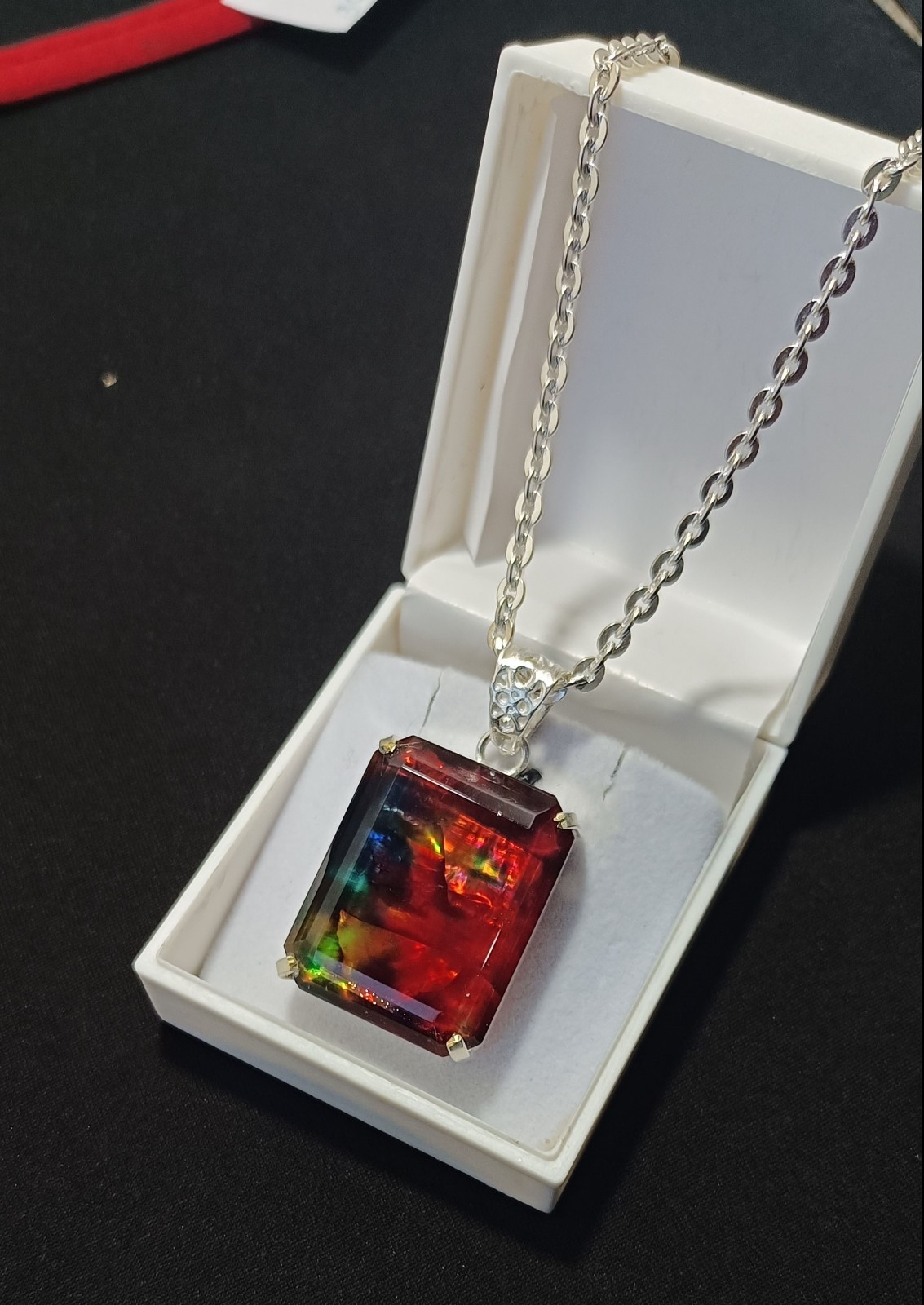 62 Ct Natural Ammolite Doublet Rainbow Pendant With Chain Multi Color Gemstone