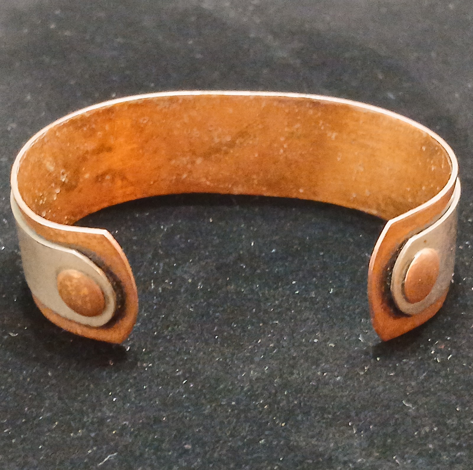 Vtg Copper And Stainless Cuff Bracelet Contemporary Industrial Artisan Excellent