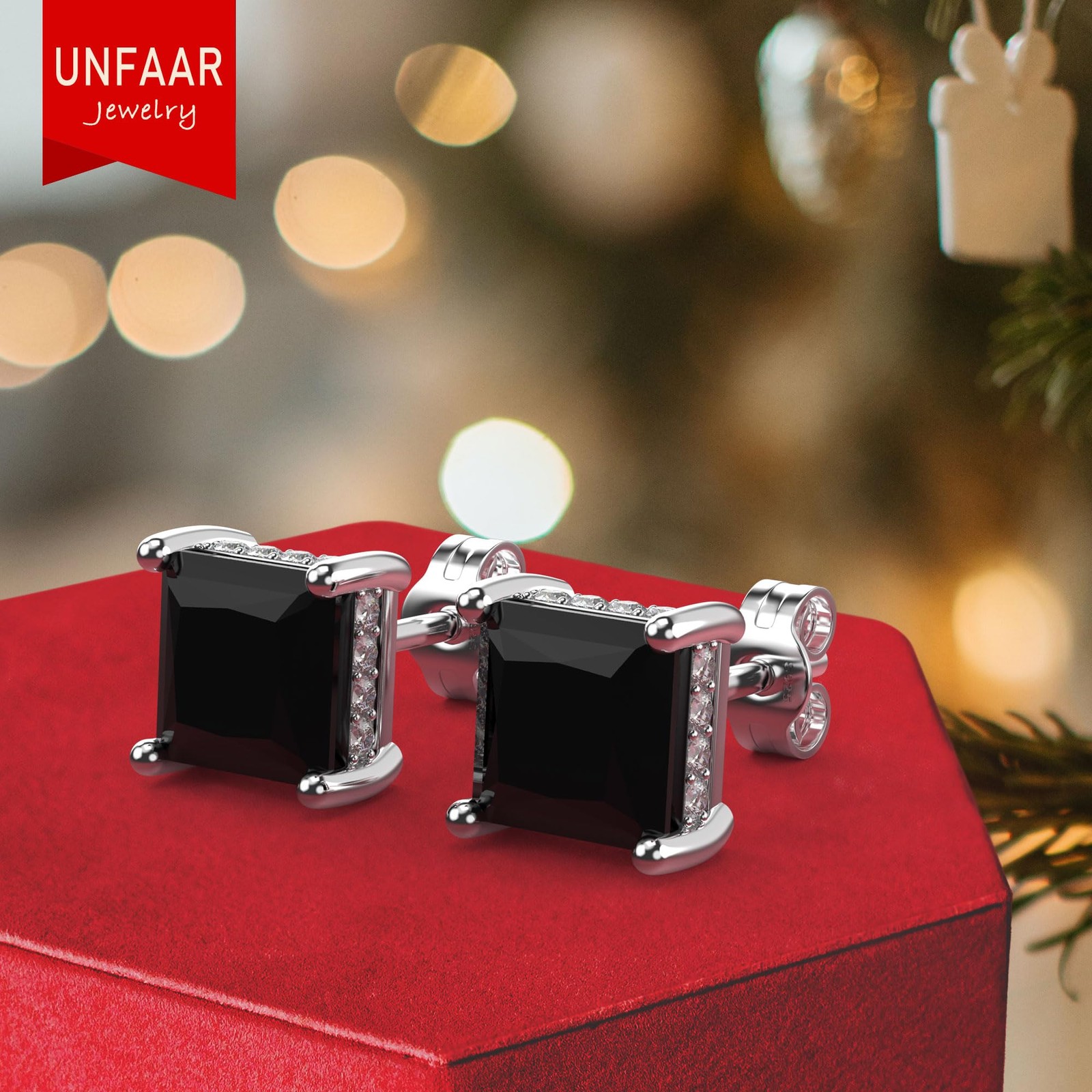 18K White Gold Plated Sterling Silver Princess Cut Cubic Zirconia Stud Earrin…