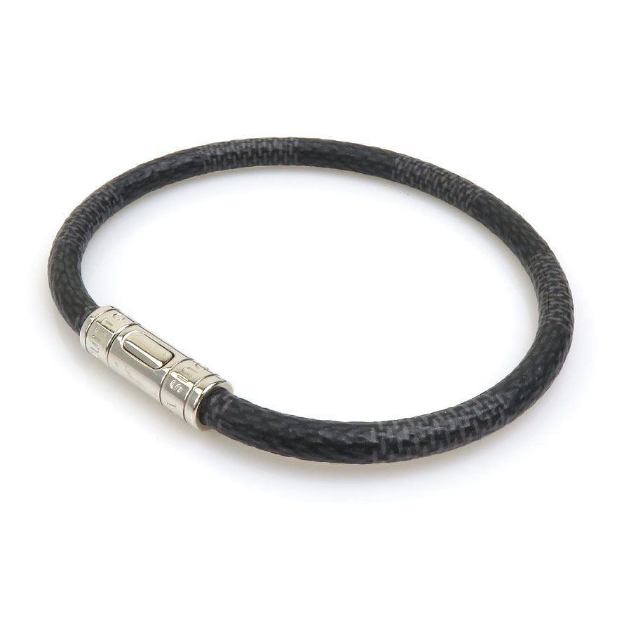 Louis Vuitton Authentic Bracelet Keep It Damier Graphite M65111 Silver 19.5cm