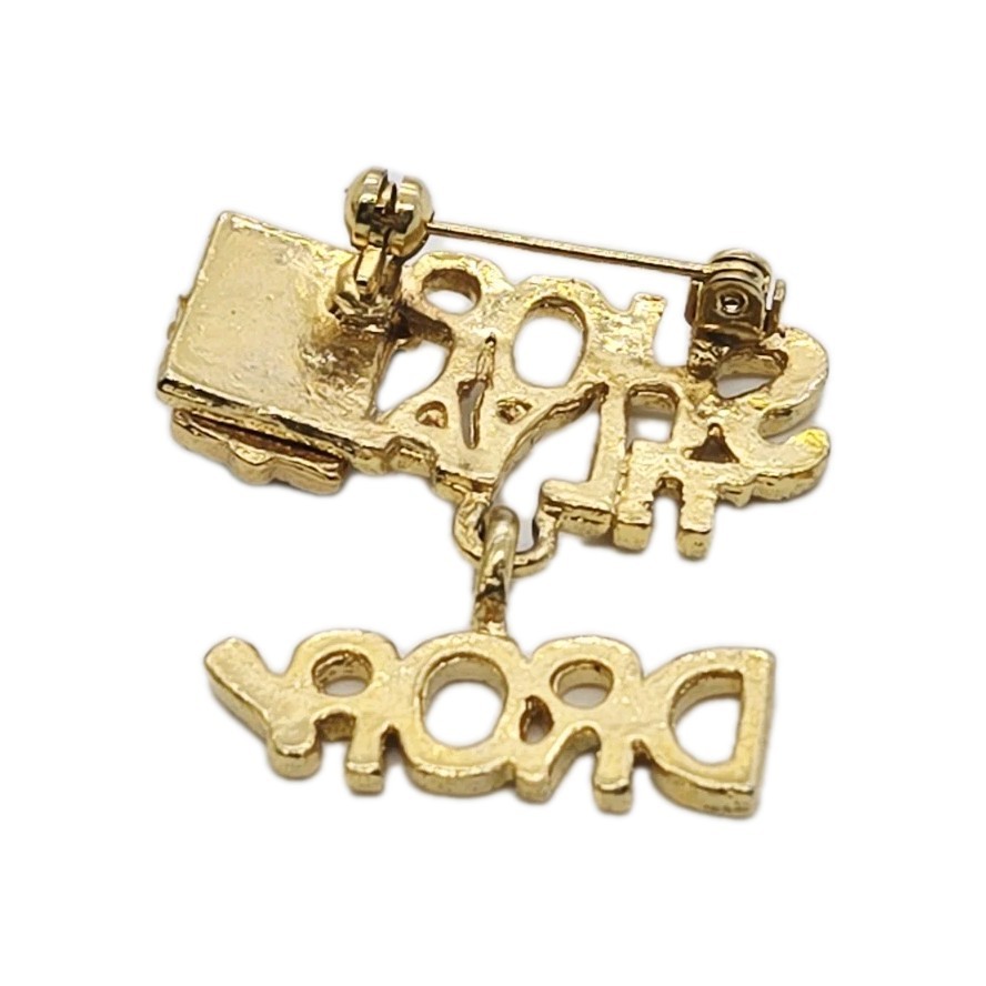 Shop Till you Drop Charm Brooch Gold Tone Enamel Holiday Christmas Pin Jewelry
