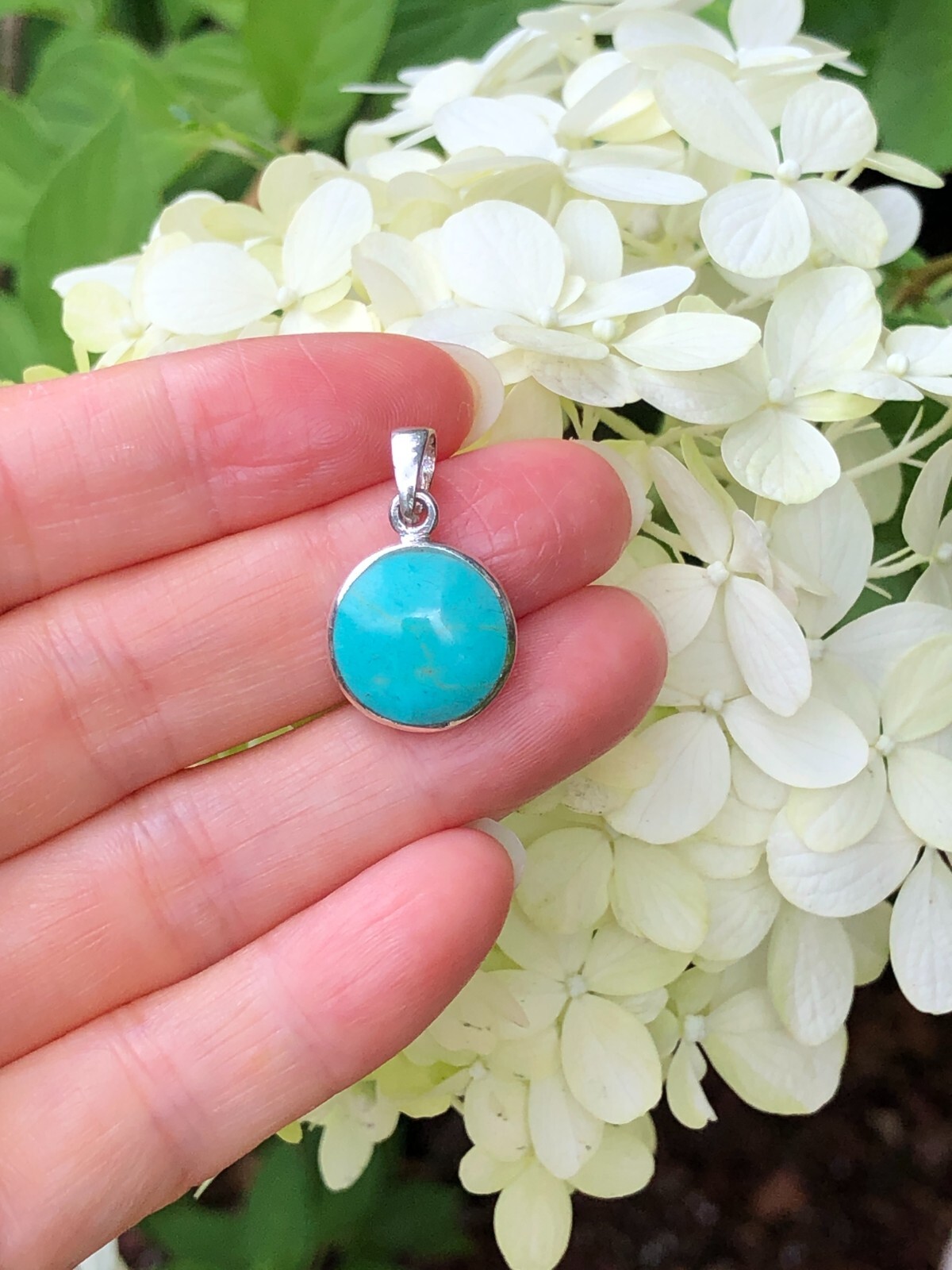925 Sterling Silver Round Turquoise Pendant 14mm(0.55″)/23mm(0.91″)