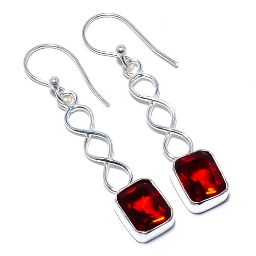 Garnet Gemstone 925 Silver Plated Spiral Earring 1.79″ T60