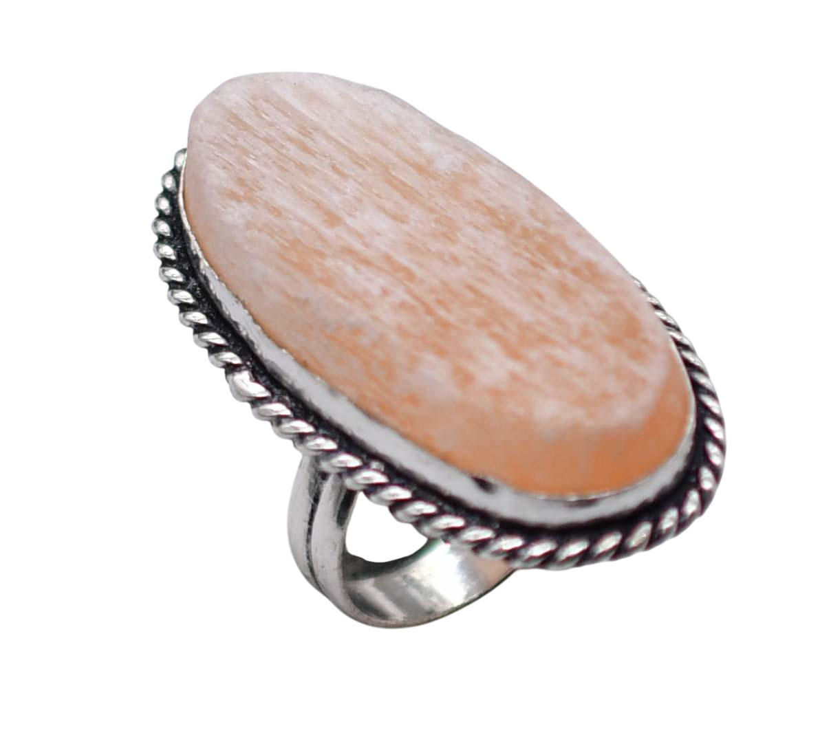 Pink Scolecite Gemstone Ethnic Handmade Antique Design Ring US Size-7.5 Z 237
