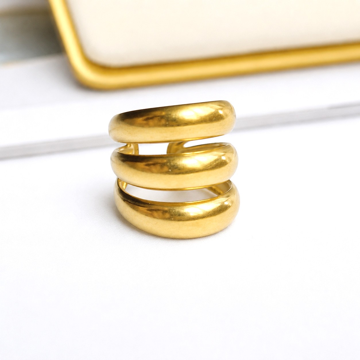 18K Gold Plated Multi Band Adjustable Ring Stainless Steel Statement Gift