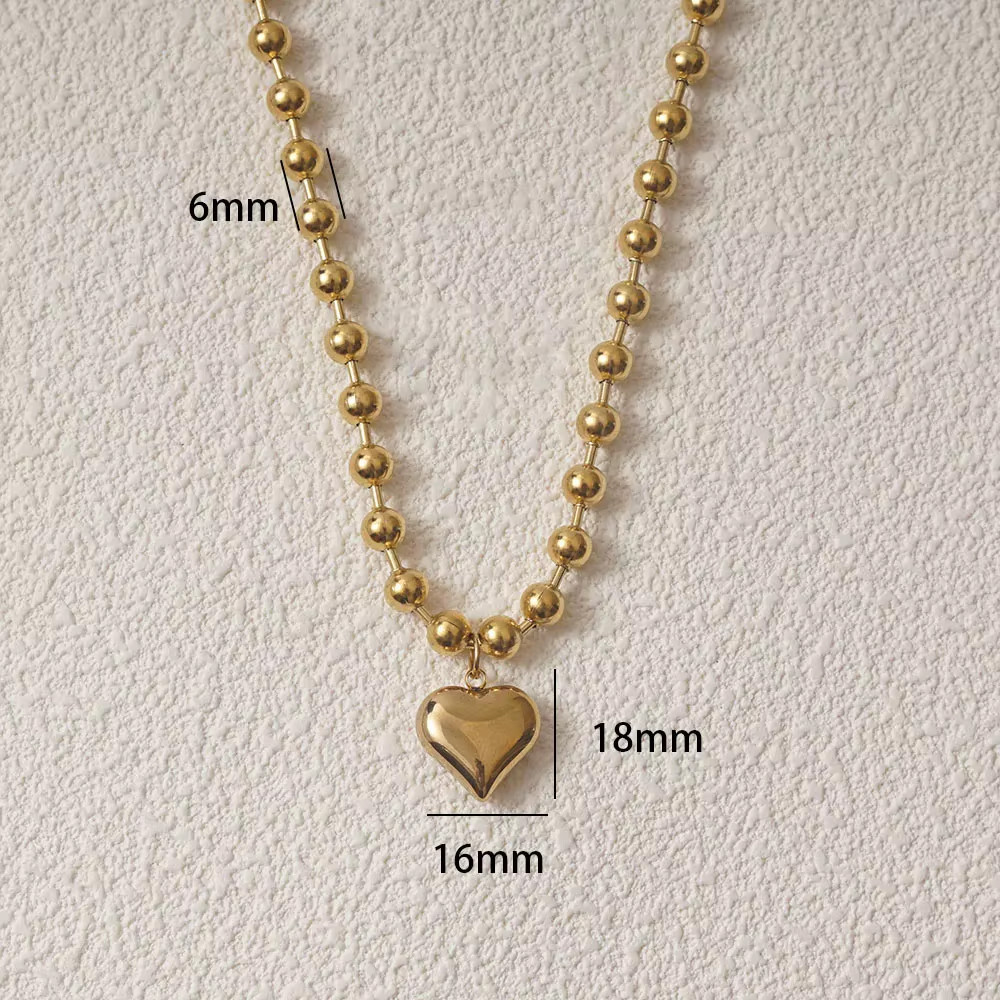 Stainless Steel Heart Necklaces for Women 6Mm Gold/Silver Color Metal Ball Bead