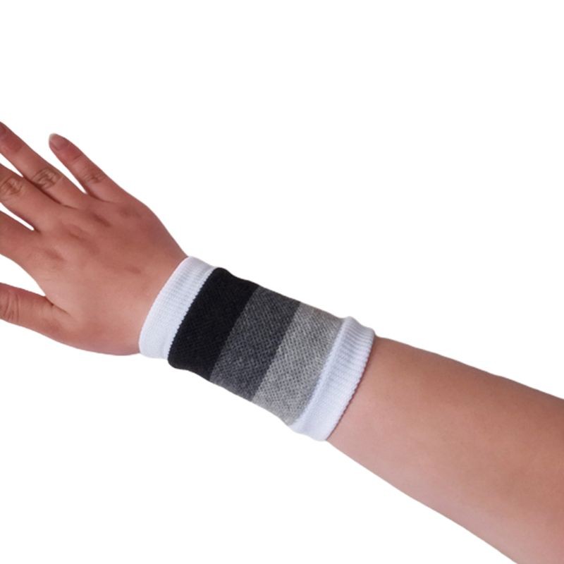 Unisex Sports Wrist Protector Sweatband Gradient Rainbow Stripes Knit Bracelet
