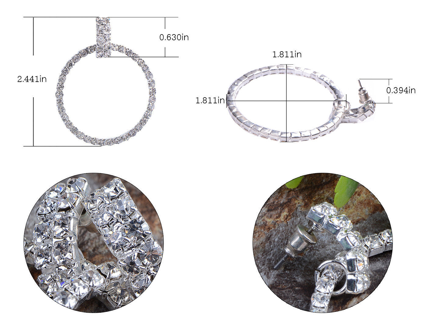 Fashion Gift Geometric Earrings Drop Rhinestone Girl Jewelry Earring Round Shape
