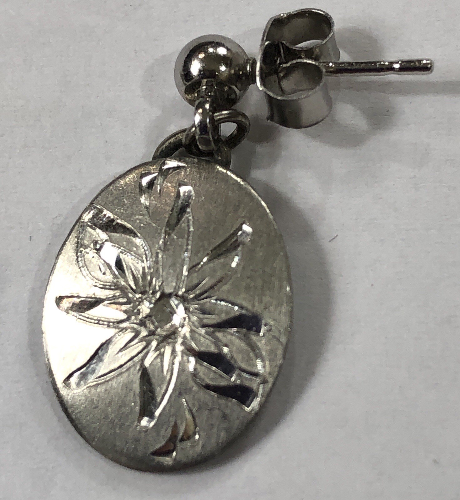 Lighthouse Pewter Earrings Hand Engraved Flower Dangle – 1 inch