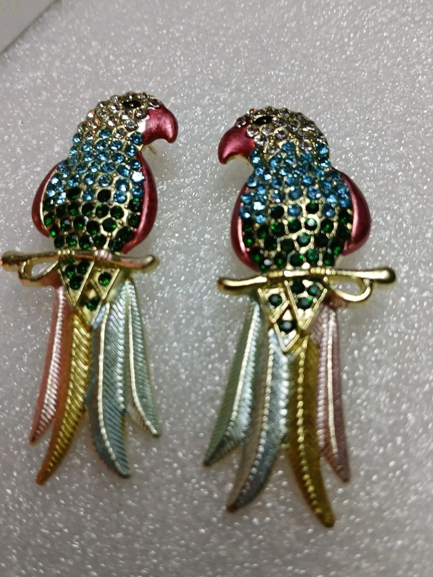 Stunning Colorful Crystal Parrot Earrings Stud, Silver, Gold,rosegold Plated.