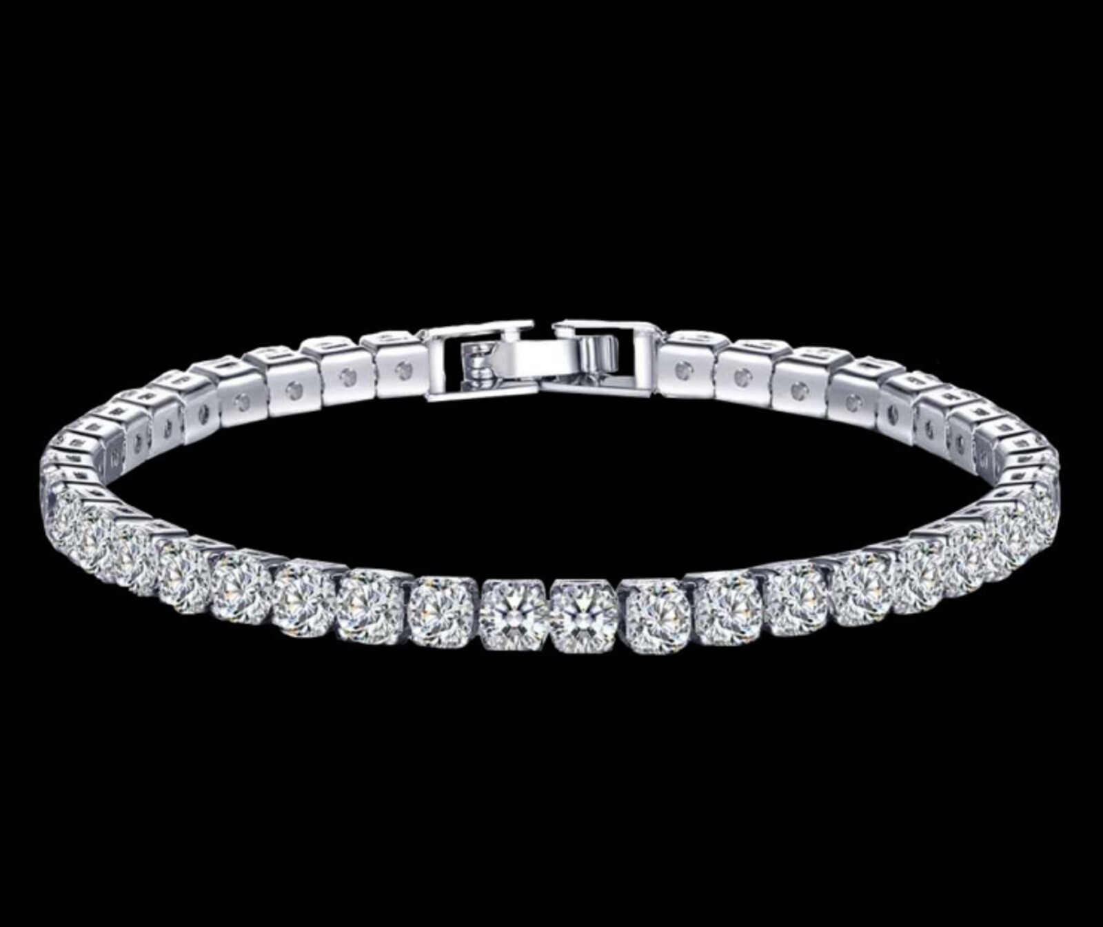 12ct Tennis Bracelet Diamonique CZ 4mm 18k White Cold Plated sz 6.7” 7” 7.5”