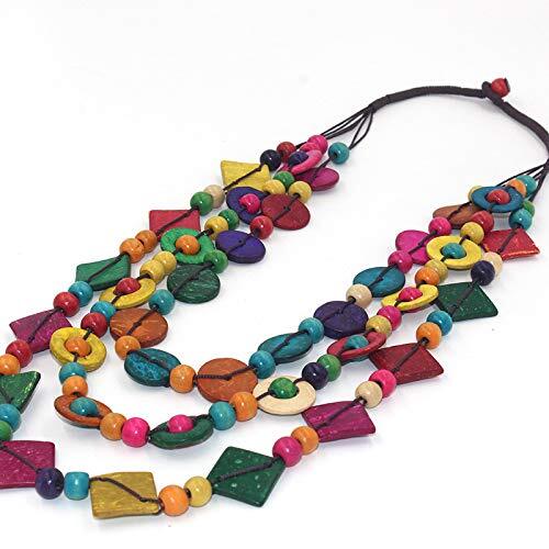 Bohemia Braided Women Neckalce Statement Colorful Round Wooden Beads Chain