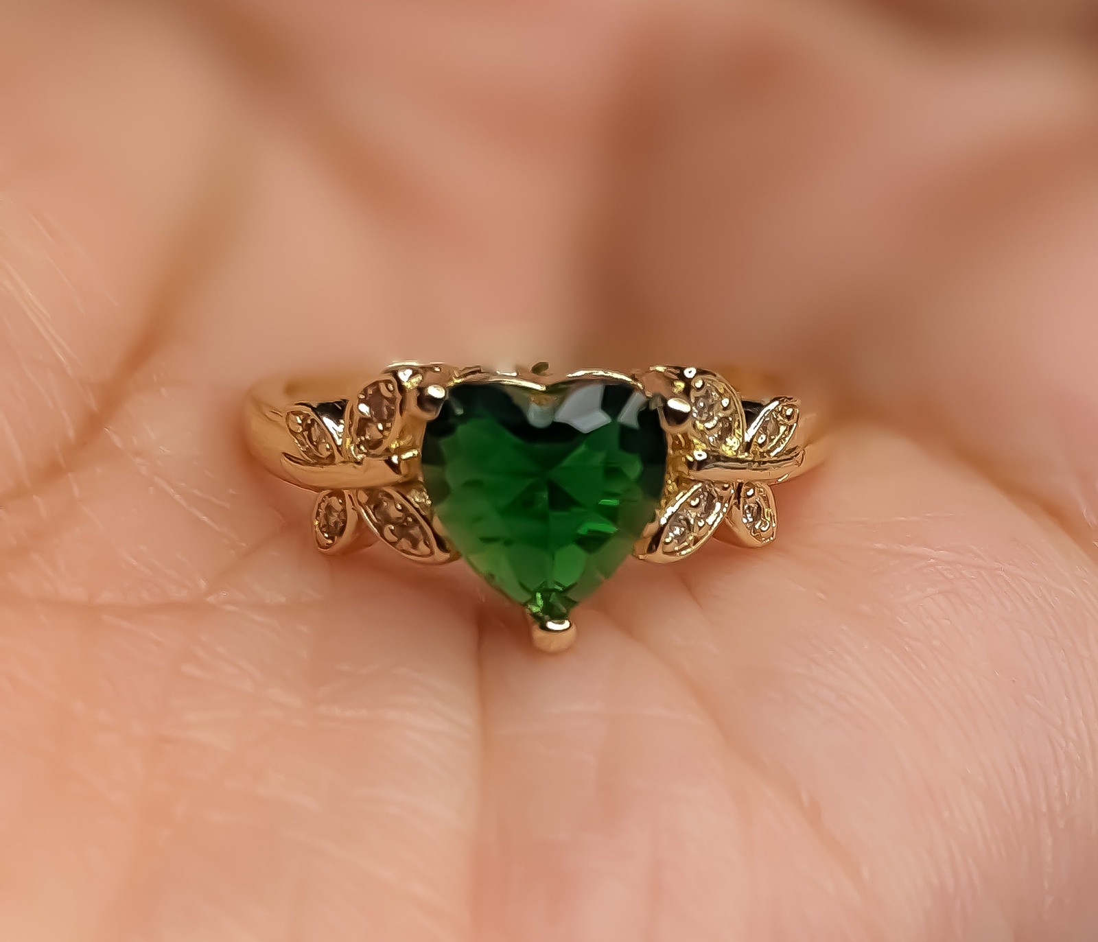 Gold Plated Heart Butterfly Ring Gift Jewelry Oro Corazon Mariposa Anillo Mujer
