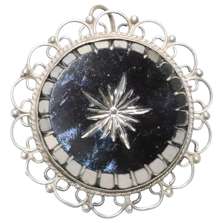 Vintage Sterling Silver Black Onyx Pin Pendant