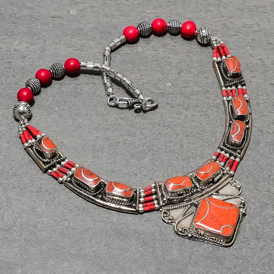 Red Coral Nepalese Handmade Bohemian Fashion Nepali Jewelry Necklace 18″ SR 7274