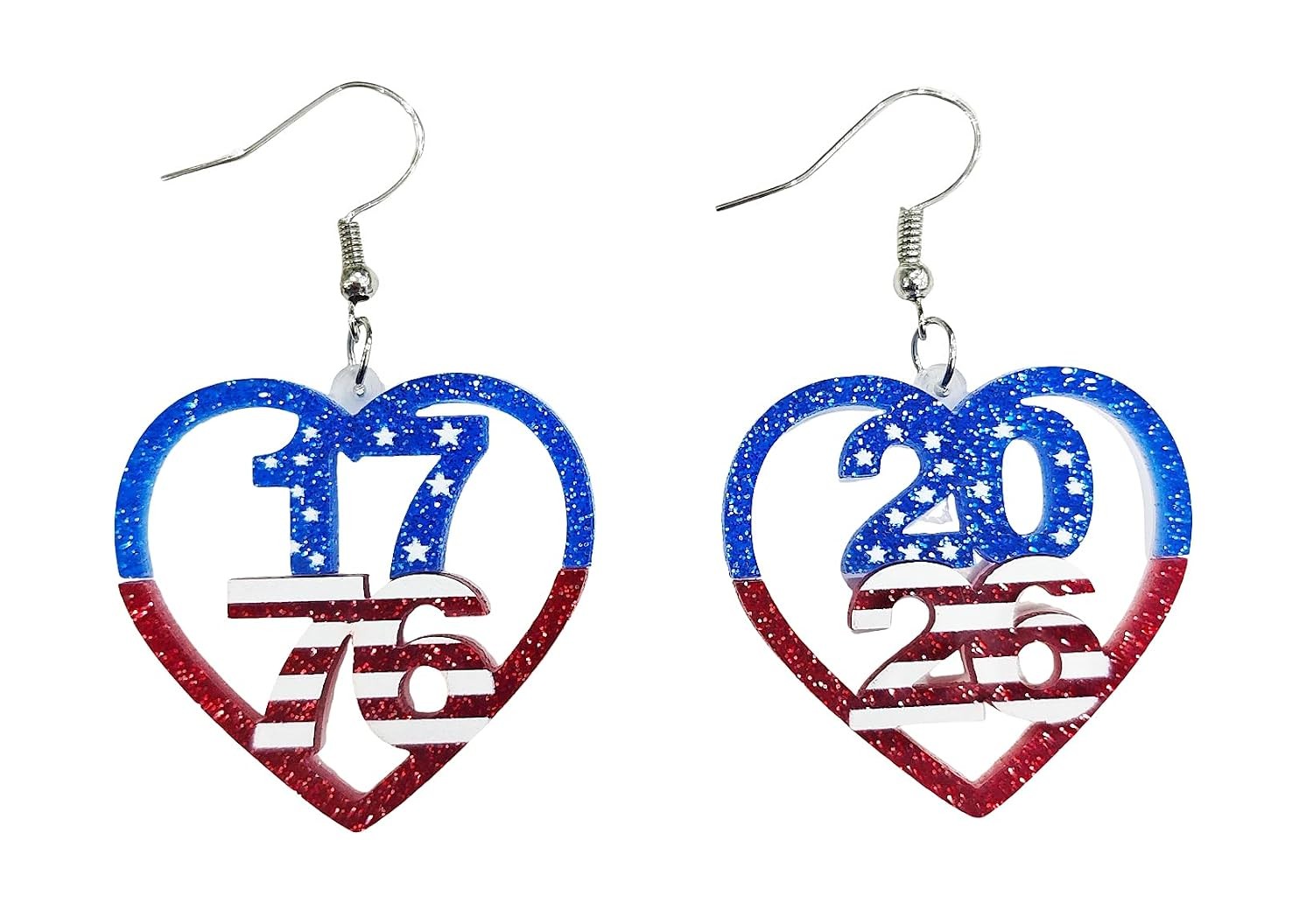 250th Anniversary Patriotic Earrings for Women, USA Flag Glitter Acrylic Dangle